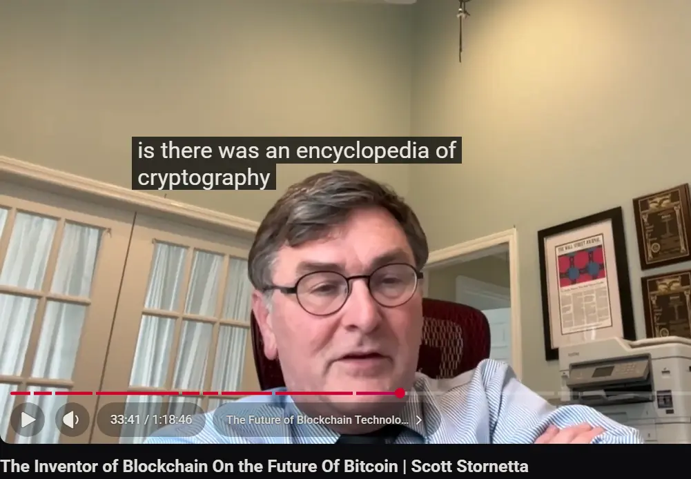 Scott Stornetta discussing whether Satoshi used an encyclopedia of cryptography