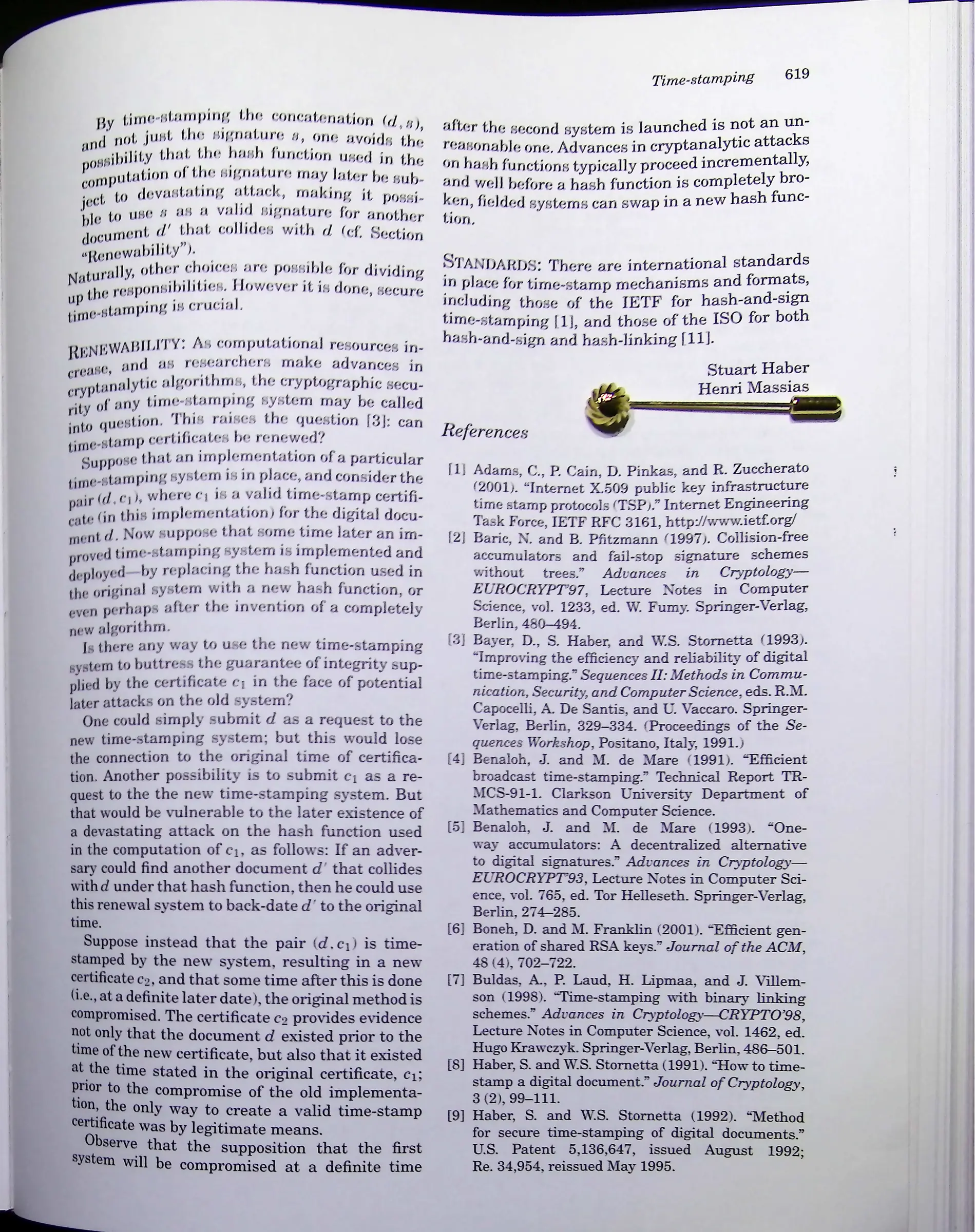 A photographed page from the encyclopedia chapter on time-stamping